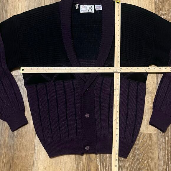 Vtg Randy River Geometric Knit Cardigan Sweater Leather Trim Mens L Grandpa Dad - Picture 9 of 9